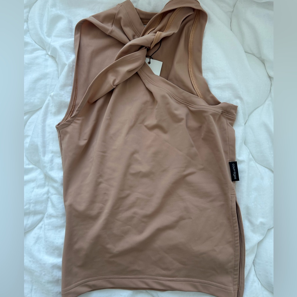 Courrges Front Knot Beige Tank Top, Size S, New With Tags